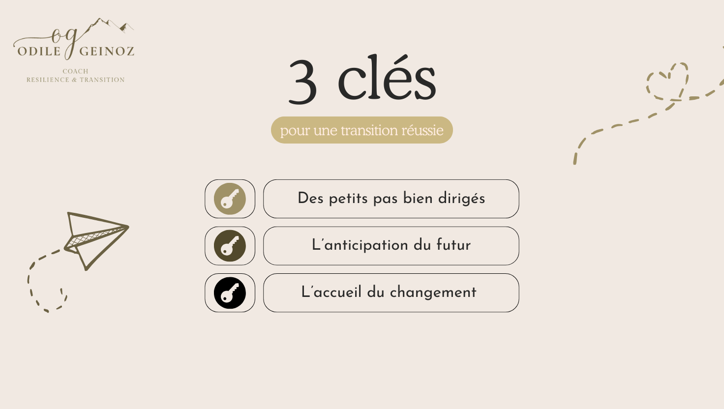 3 clés pour une transition réussie : des petits pas, l'anticipation du futur, l'accueil du changement
